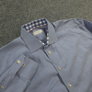 Eton Shirt Mens 17.5 34/35 Blue Houndstooth Contemporary Dress Formal Office